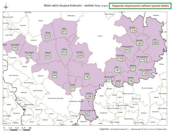 Mapa č. 4 Kapacita ubytovacích zařízení na území MAS KJH, o.p.s. 12 5.