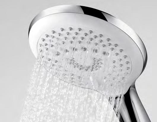 Výhody ruční sprchy se třemi nastaveními proudu: proud můžete upravit pomocí ergonomického tlačítka nebo otočením krytu ruční sprchy měkké a hladké proudy jsou