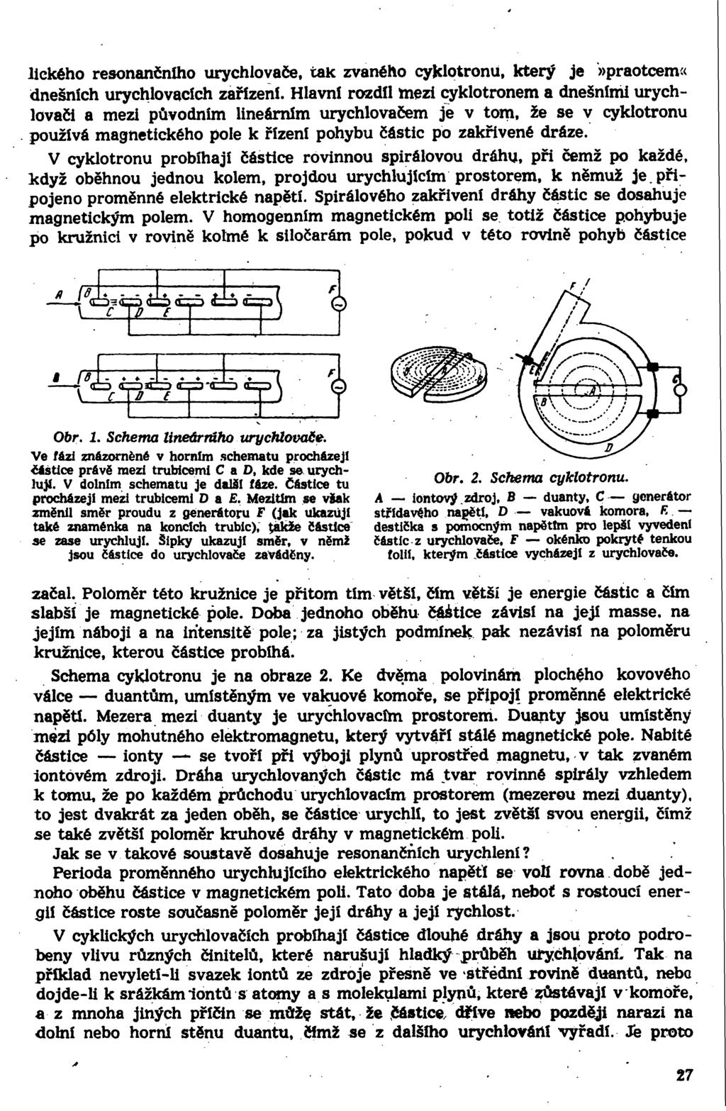 lického resonančního urychlovače, tak zvaného cyklotronu, který je»praotcem«dnešních urychlovacích zařízení.