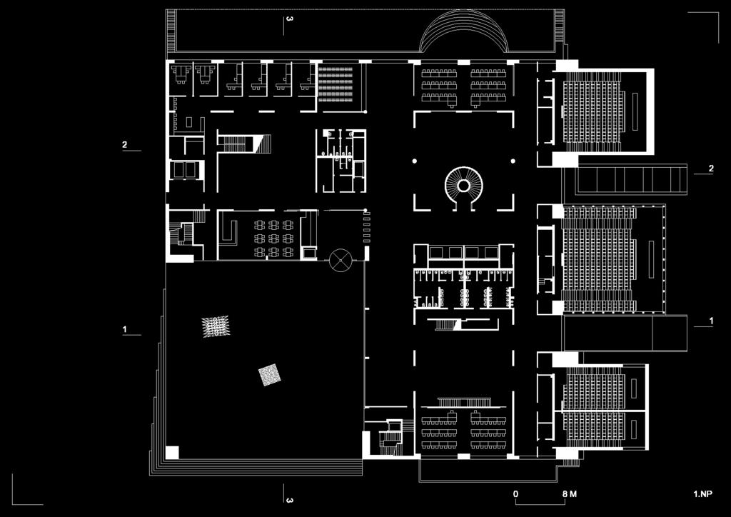 Obr. 1 Pohled na dokončenou novou budovu ČVUT Fig. 1 View of the finished new building of the ČVUT Obr. 2 a) Půdorys 1. NP, b) půdorys typického nadzemního podlaží, c) řez Fig.