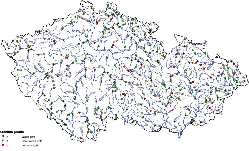 18 Obr. V.22 Vyhodnocení stability vodoměrných profilů. Fig. V.22 Evaluation of measuring sites stability. Obr. V.23 Vyhodnocení citlivosti vodoměrných profilů.