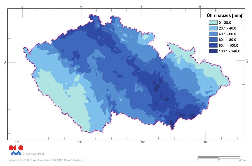 HYDROLOGICKÁ ROČENKA ČESKÉ REPUBLIKY 215 163 Obr. V.4 Úhrn srážek na území ČR od 16. do 19. 8. 215. Fig. V.4 Precipitation total in the Czech Republic for the period from 16 th to 19 th August 215.