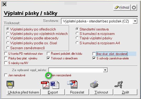 ad 3. Vybraný formát výplatního lístku - pásky, který Vám vyhovuje si uložíte jako výchozí nastavení, které se vám bude příště nabízet pro tisk.