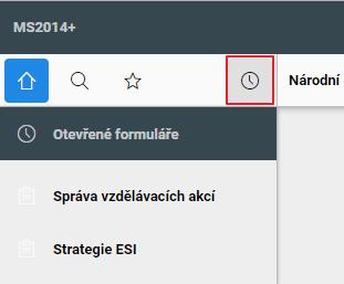 Otevřené formuláře Jestliže má uživatel otevřený alespoň jeden formulář, zobrazuje se mu v hlavním menu i symbol hodin.