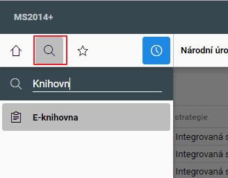 Vyhledání formulářů Pro vyhledávání formulářů může uživatel použít symbol lupy Po kliknutí na něj se zobrazí v levé části aplikace nabídka pro vyhledávání a symbol lupy se šedě podbarví.