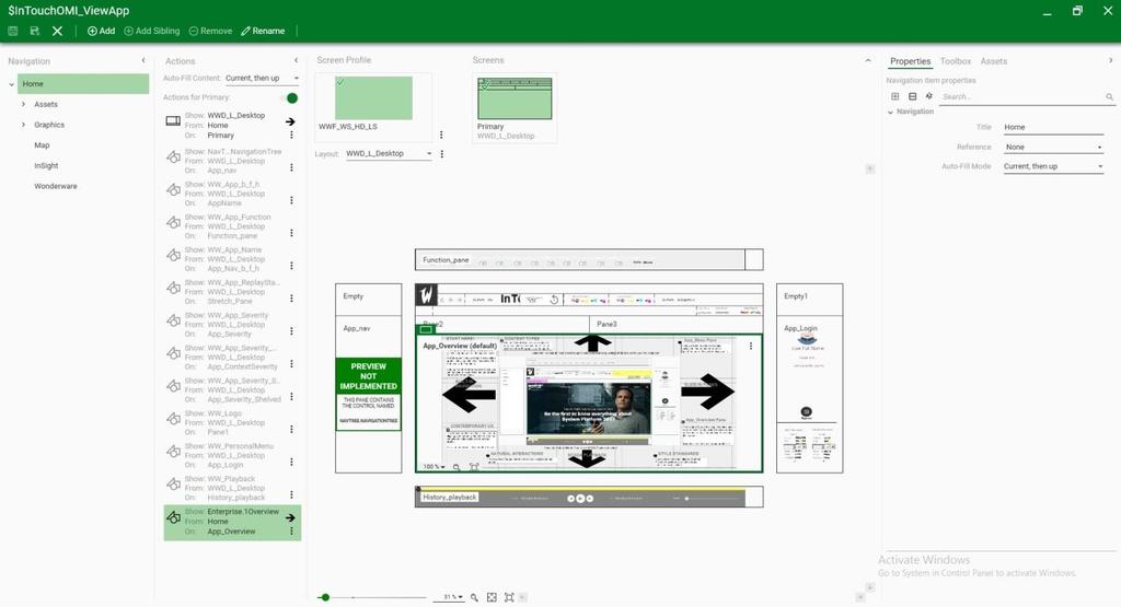Strana 11 ViewApp Editor propojí připravený screen profile s layoutem a vytvoří tak základ InTouch OMI aplikace.