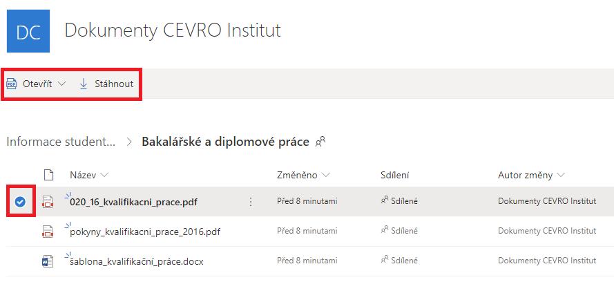 SDÍLENÉ DOKUMENTY VYSOKÉ ŠKOLY 1) Přihlaste se do školní e-mailové schránky, Outlook Office 365 () 2) V levém horním rohu klikněte na ikonu, budou zobrazeny dostupné aplikace Office 365 a zvolte