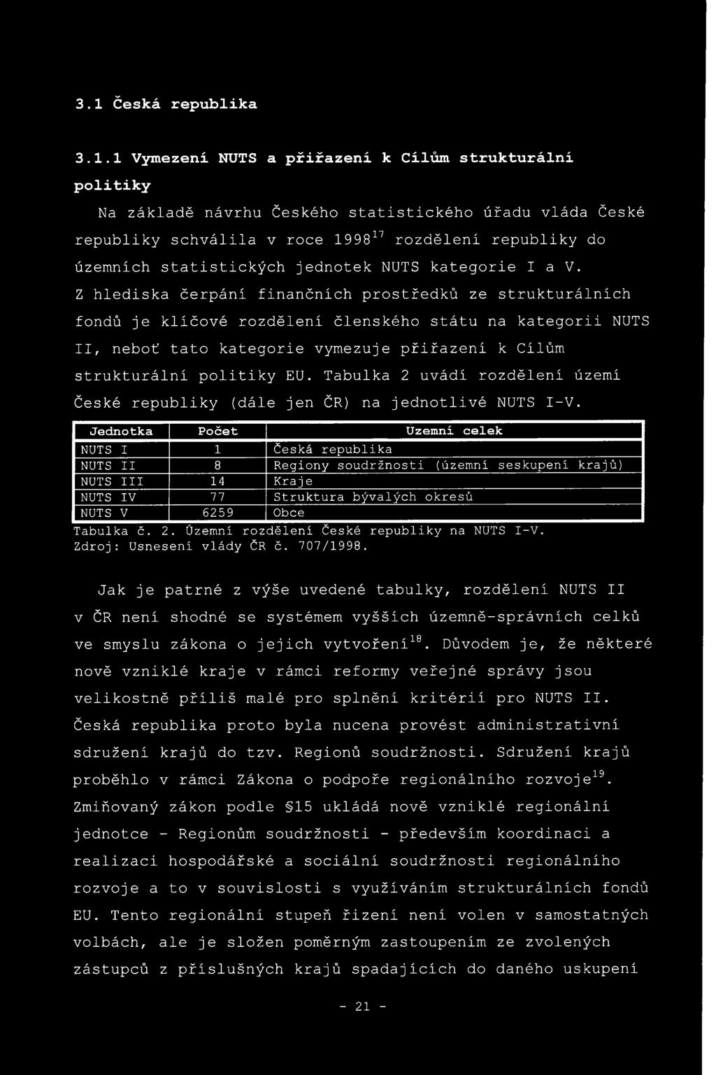 Z hlediska čerpání finančních prostředků ze strukturálních fondů je klíčové rozdělení členského státu na kategorii NUTS II, neboť tato kategorie vymezuje přiřazení k Cílům strukturální politiky EU.