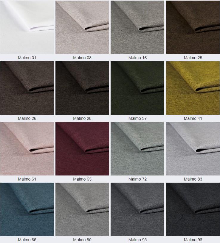 MALMO - Uvedená tkanina je odolná proti oděru, velmi trvanlivá a silná a zároveň super měkká a příjemná na dotek. Je k dispozici v široké přirozené škále barev: od šedé, přes hnědou až po pastely.
