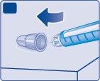 5 Po aplikaci Na rovném povrchu zaveďte špičku jehly do vnějšího krytu jehly, aniž byste se při tom dotkli jehly či vnějšího krytu jehly.