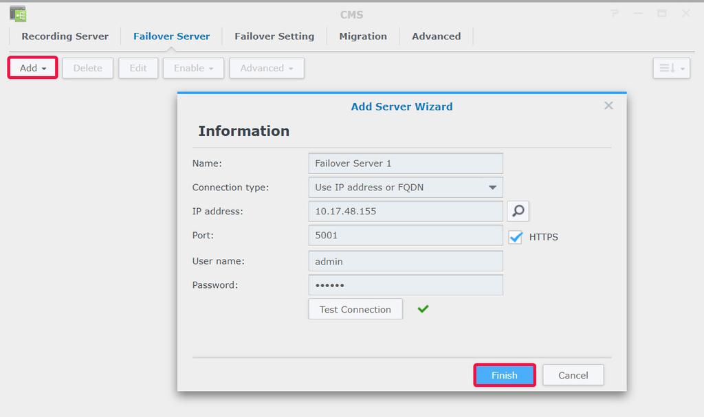 Přidání serverů pro přepnutí služeb při selhání 1 Přejděte do části Hlavní nabídka > Centrum aplikací a přesvědčte se, že je možnost Přepnutí služeb při selhání CMS má hodnotu Spuštěno.