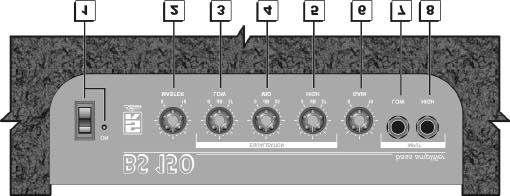 1.- APRESENTAÇÃO 1.1- PAINEL SUPERIOR 1 2 3 4 5 6 7 8 ON Chave Liga /DesligaeLED indicador. MASTER Ajusta onível de sinal para oamplificador de potência.