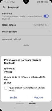 32 z 37 Bluetooth - párování zařízení ikonu Nastavení. Ťuknete na Připojení zařízení. 3. Vyberete možnost Bluetooth. 4. Bluetooth zapnete/vypnete stisknutím vypínače na konci řádku Zapnout Bluetooth.