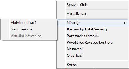 U Ž I V A T E L S K Á P Ř Í R U Č K A Otevření virtuální klávesnice z místní nabídky ikony aplikace v oznamovací oblasti systému: v místní nabídce ikony aplikace (viz následující obrázek) vyberte