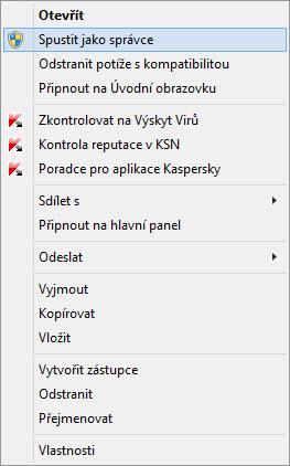 C O D Ě L A T S N E Z N Á M Ý M I A P L I K A C E M I Zjištění informací o reputaci aplikace: Otevřete místní nabídku spustitelného souboru aplikace a vyberte volbu Kontrola reputace v KSN (viz