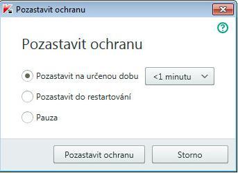 POZASTAVENÍ A OBNOVENÍ OCHRANY POČÍTAČE Pozastavení ochrany znamená dočasné vypnutí všech součástí ochrany na určitou dobu.