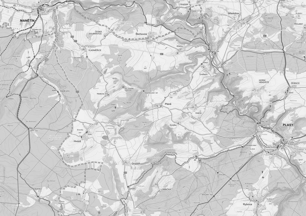 BAROKO II - Západní Plassko - mapa předpokládaného vedení trasy LEGENDA K MAPĚ: NAVRŽENÁ IDEÁLNÍ TRASA VYZNAČENÁ V TERÉNU BAROKNÍ PAMÁTKY