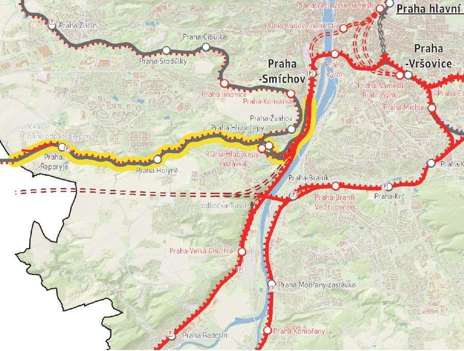 Železniční doprava Trať č. 173 (přes Rudnou) úvahy o elektrizaci a částečném zdvojkolejnění paralelní odklonová trasa pro dálkovou dopravu nejdříve v r.