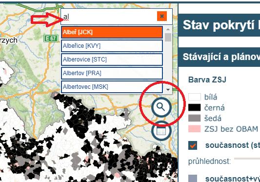 ! Některé překryvné mapové vrstvy jsou dostupné jen od (do) určitého měřítka zobrazované mapy.