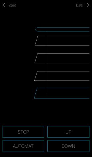 Spínací prvek pro žaluzie Tlačítko UP po stisku tlačítka žaluzie vyjíždí nahoru po nastavenou dobu. Tlačítko DOWN po stisknutí tlačítka žaluzie sjíždí dolů po nastavený čas.