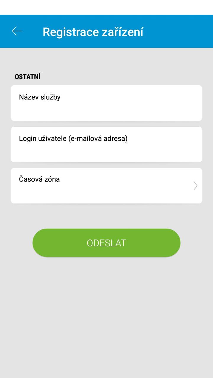 Dále zadejte volitelně "Název služby", e-mailovou adresu zákazníka a časovou zónu.