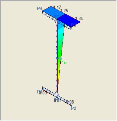 2D diagram napětí 3D diagram napětí Pozici kontrolovaných výsledků podél prvku lze nastavovat