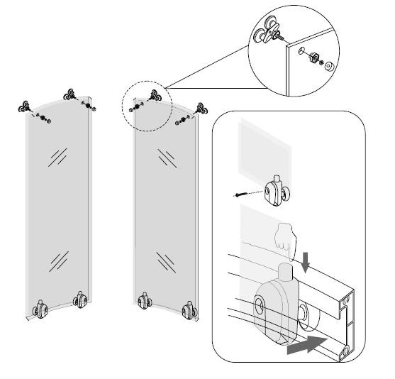 Montáž omezovačů posuvných dveří - na horní a na dolní liště namontujte posuvné