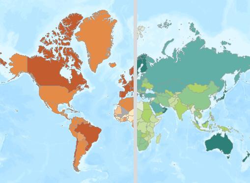 Nyní je třeba pro aplikaci jednotlivé mapy pojmenovat. Levou mapu nazveme HDP států světa a pravou Fertilita ve státech světa.