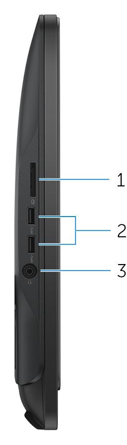 Vlevo Obrázek 4. Pohled zleva 1. Čtečka paměťových karet Čte a zapisuje na paměťové karty. 2. Porty USB 3.