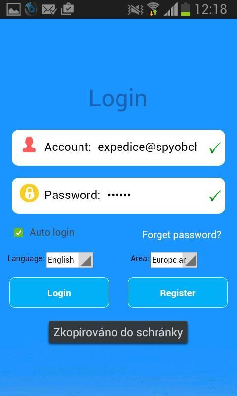 Již při volbě Register (případně při následném přihlašování) doporučujeme zaškrtnout volbu Auto Login.