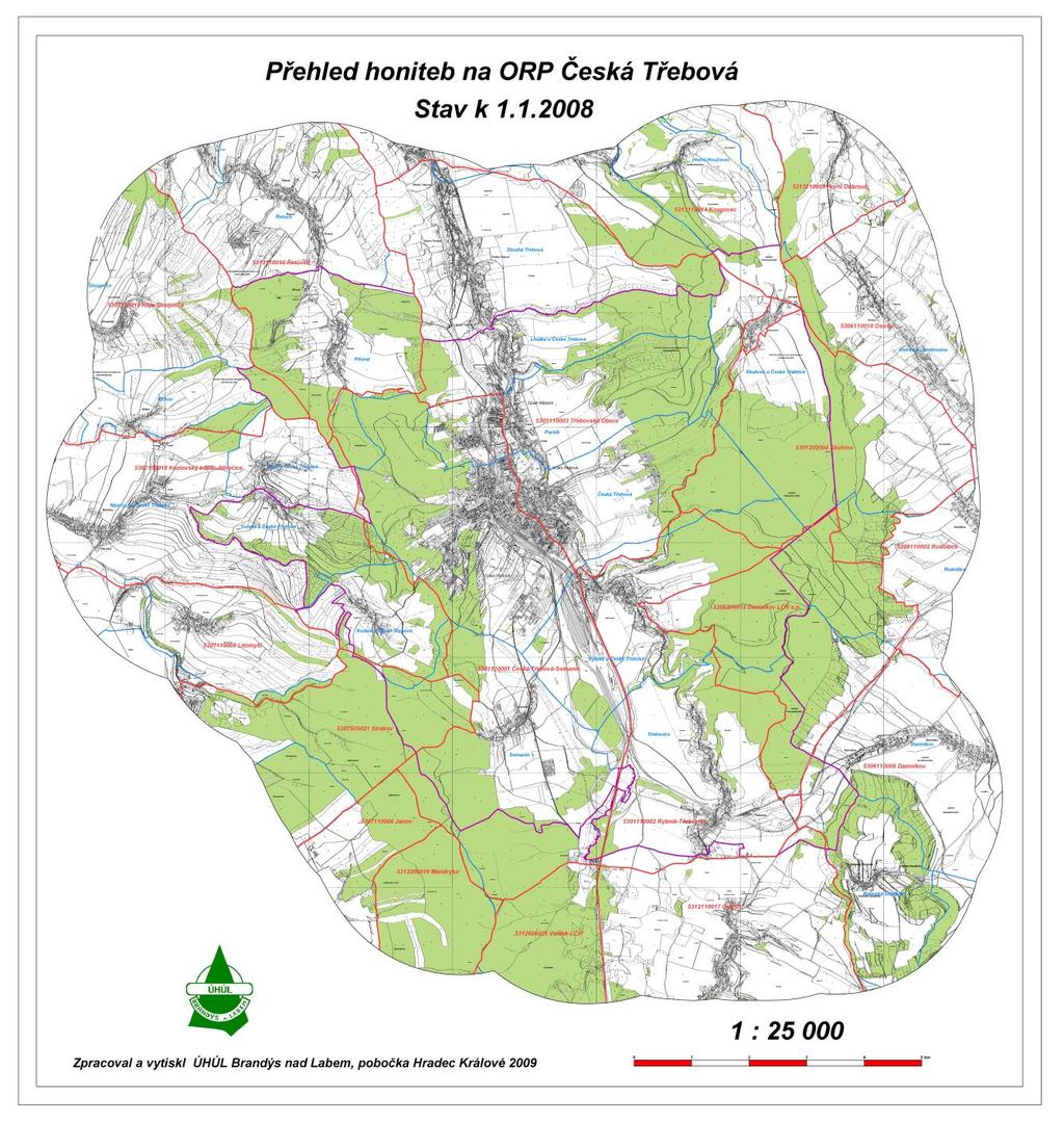 Přehledová mapa honiteb na ORP Česká Třebová