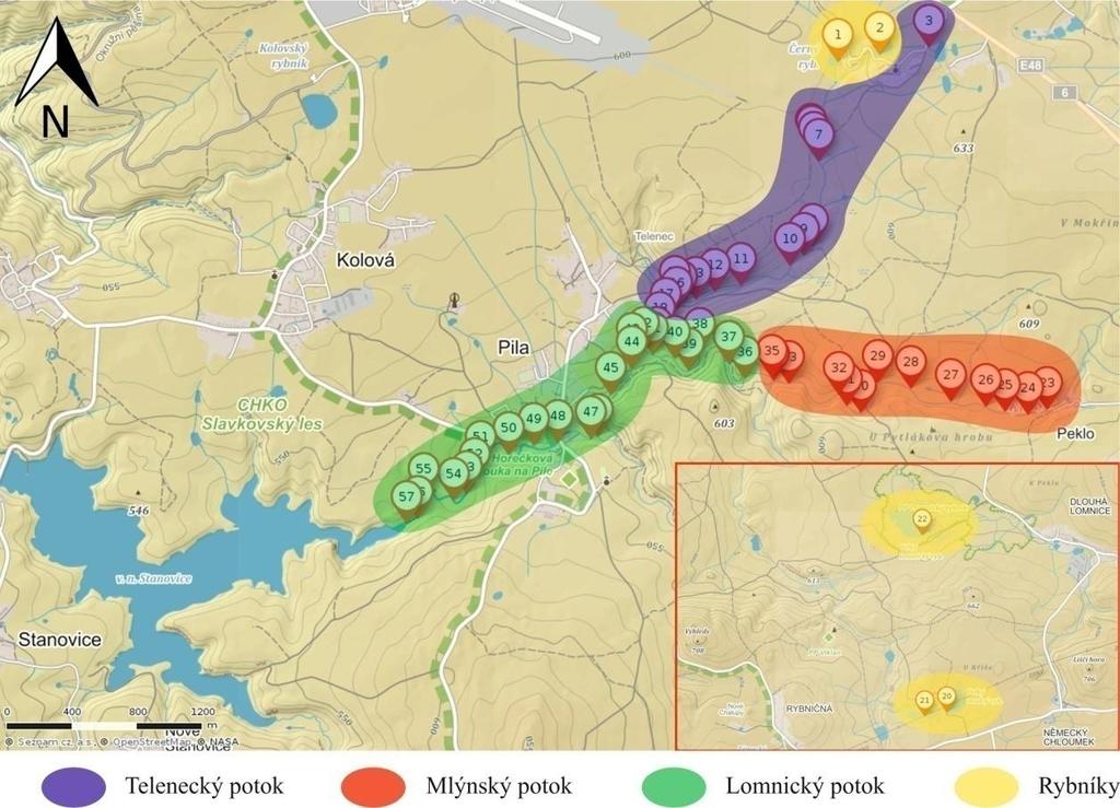 Počet sběrů Počet jedinců Obr. 13: Mapa oblastí z obr.