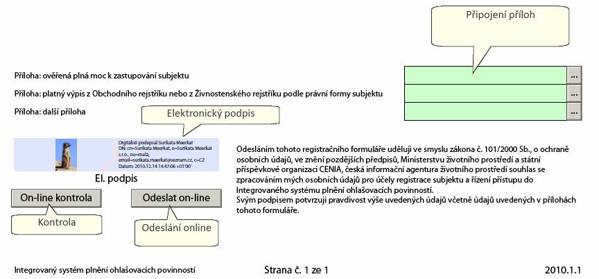 Umístění prvků pro přiložení přílohy a pro elektronický podpis je patrné z následujícího obrázku, který zachycuje spodní část registračního formuláře: Pozn.