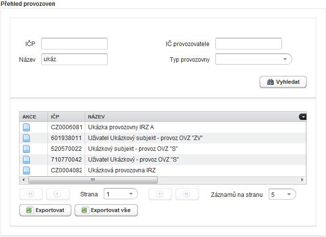 6.4 Přehled provozoven V Přehledu provozoven jsou uvedeny všechny registrované provozovny v ISPOP za