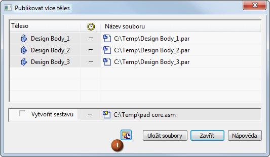 Nástroje manipulace s plochou Tvorba oddělených součástí tvárníku Uložte soubor. Na kartě Tvorba ploch fi skupině Plochy fi seznamu Nahradit plochu vyberte příkaz Publikovat více těles.