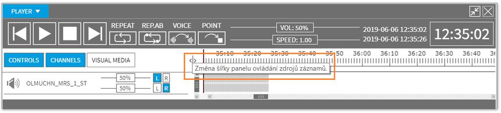 Přidána ikna pr změnu šířky panelu s kanály v přehrávači V