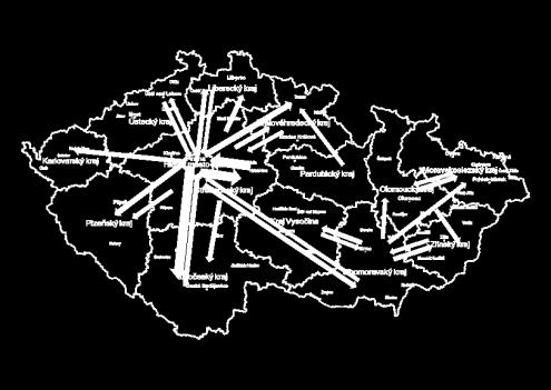 PCR: Praha a z ní do Středočeského, Jihočeského, Karlovarského a Plzeňského kraje. DCR: Praha není tak dominantní, ale je důležitou destinací a zároveň zdrojovým regionem pro StČ a JČ.