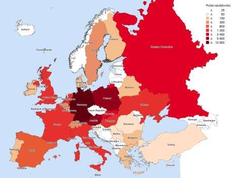 89 % zahraničních návštěvníků ČR tvoří obyvatelé evropských zemí a mezi nimi především obyvatelé sousedních států, hlavně Německa (34%) a Polska (3%).