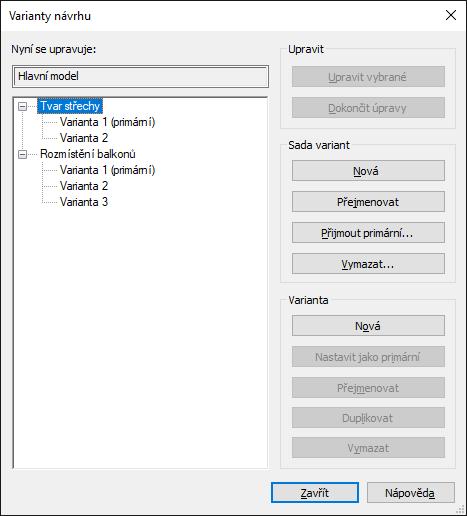 2.10 Varianty návrhu Varianty návrhu umožňují vytvořit několik alternativ v jednom modelu. Nejprve vytvoříme část modelu, která je pro všechny varianty stejná. Následně tvoříme sady variant.