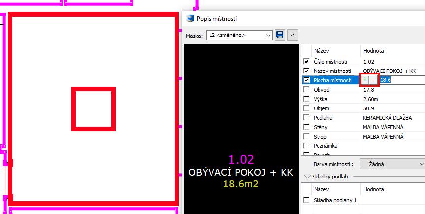 Novinky pro CADKON+ ARCHITECTURE Popisy místností Zařazení novinek a vylepšení týkajících popisů místností je dáno velkou oblibou této funkcionality CADKON+ mezi uživateli.