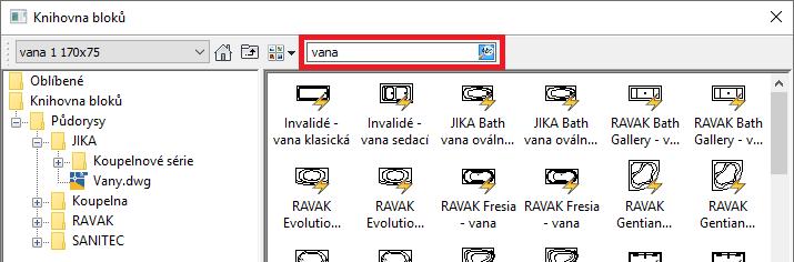Vyhledání se provede zadáním klíčového výrazu a kliknutím na ikonu lupy.