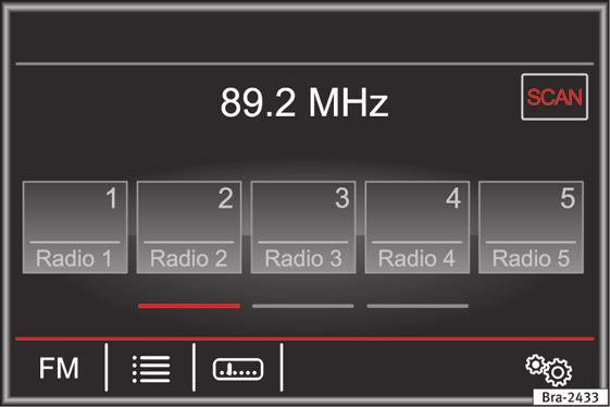 Provoz pro audio a média Automatické ukládání loga vysílačů na tlačítka stanic (FM, DAB) V hlavním menu RADIO (frekvenční pásmo FM a DAB) krátce stiskněte funkční tlačítko Setup.