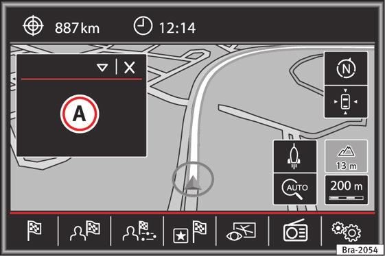 Dodatečné okno Navigace* a) Auto Zobrazení cíle cesty na mapě. Kompas : Zobrazení kompasu s aktuálním směrem jízdy a zobrazení aktuální polohy vozidla (název ulice).