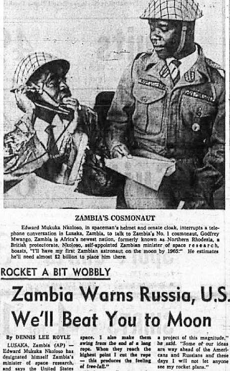 6 8. listopadu 2019 Česká republika Budu se smát v den, kdy vztyčím Časopis Time 30. října 1964, jen pár dní po vzniku nezávislé Zambie, otiskl zprávu o jejím vesmírném programu.