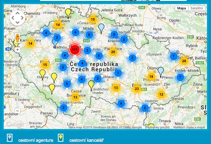 Obr. 6 - Mapa všech členů ACK Zdroj: Ackcr. Ackcr [online]. 2015 [cit. 2015-03-25]. Dostupné z: http://www.ackcr.cz.