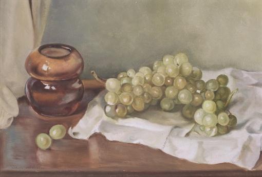 053 Čeněk Sucharda 1890-1977 Zátiší s hroznovým vínem 1975, olej