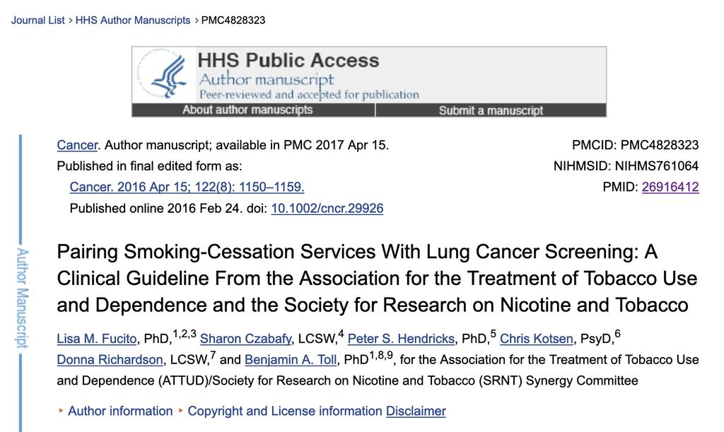 PAIRING SMOKING-CESSATION SERVICES WITH LUNG CANCER SCREENING: A CLINICAL GUIDELINE FROM THE