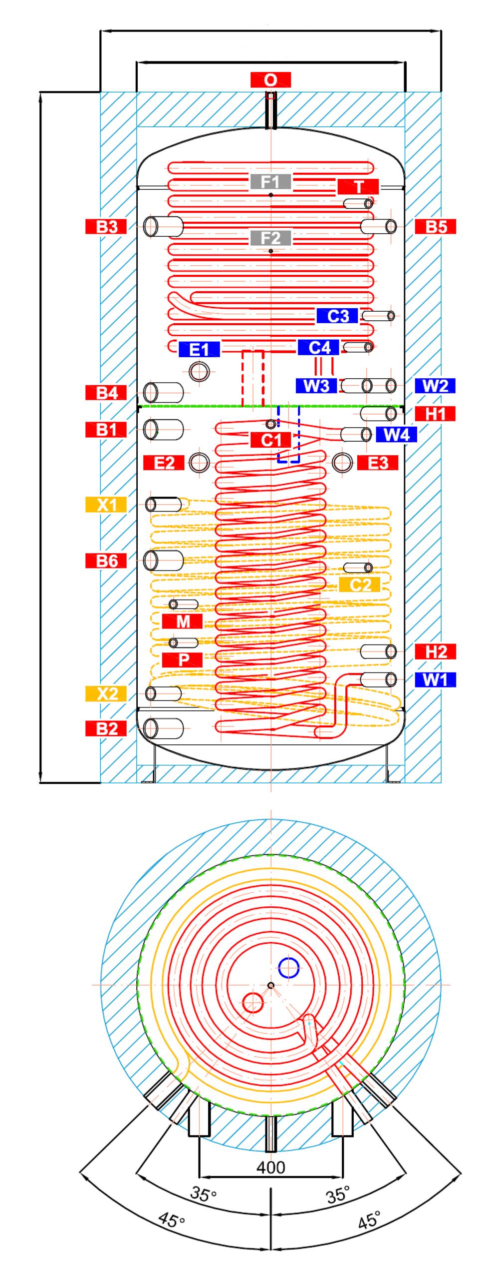 3 - Technické údaje a rozměry nádrže Regulus řady HSK PR Celková výška Průměr nádrže s izolací Průměr nádrže ozn.