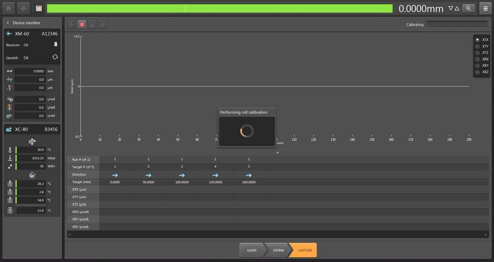 Získávání dat Seřízení Roll Když stisknete Spustit, systém provede cyklus kalibrace v programu detekce otáčení za účelem kompenzace nastavených podmínek.