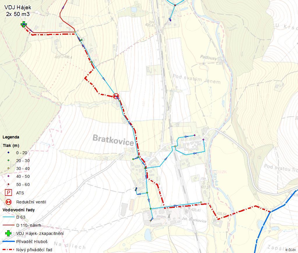 Navrhovaná opatření o Zkapacitnění akumulace Hájek- výstavba nového VDJ Hájek 2x 50 m 3 o Nový výtlačný vodovodní řad PE- HD D 110 v délce cca 1 780 cm napojen na přivaděč o Zkapacitnění vodovodního
